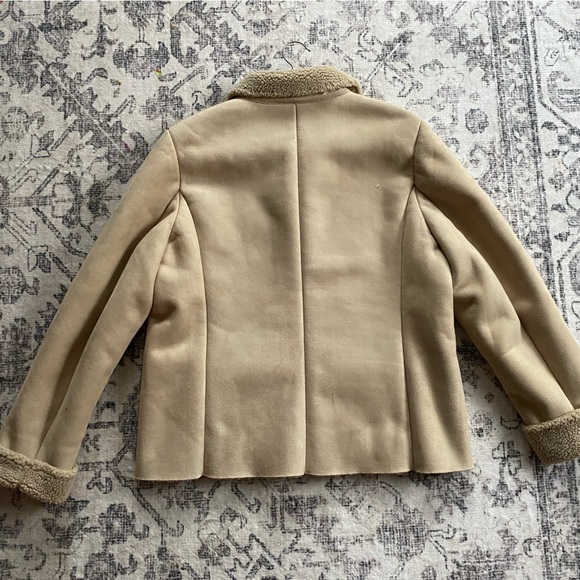 Vtg Y2K Lands End Tan Faux Suede Sherpa Fleece Lined Soft Barn Coat Jacket 14/16 - Picture 13 of 13